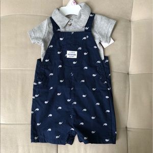 CARTER’s Boys Blue and Gray Whale Overall Casual Shorts with Gray Onesie (9M)